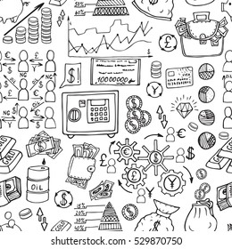 Business Finance Doodle. Hand drawn seamless Vector pattern