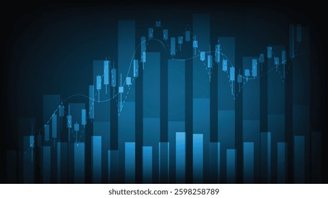business finance and economy growth. candlesticks and bar chart on blue background