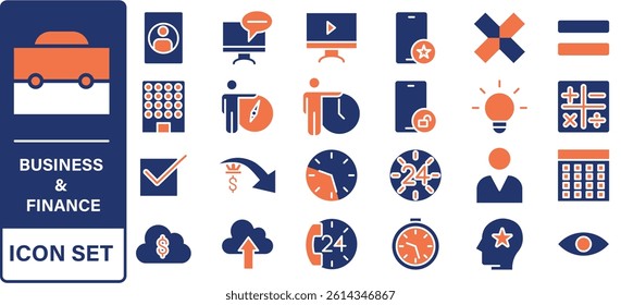 Business and finance editable stroke line icon set with money, bank, check, law, auction, exchance, payment, wallet, deposit, piggy, calculator, web and more isolated outline thin symbol