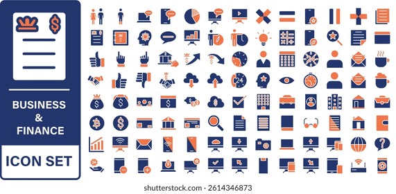 Business and finance editable stroke line icon set with money, bank, check, law, auction, exchance, payment, wallet, deposit, piggy, calculator, web and more isolated outline thin symbol