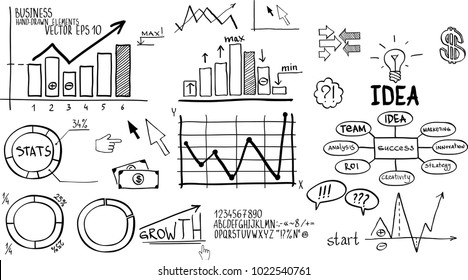 Business finance elements. Hand-drawn