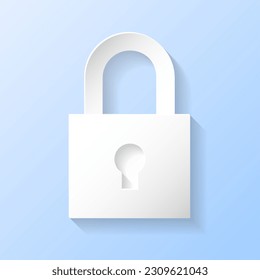 Business Finance Financial Cyber Protection Safty Safe Concept PadLock Lock Protection Security System 3D White Paper Cut Paper art style Icon Isolated Background Vector Illustration