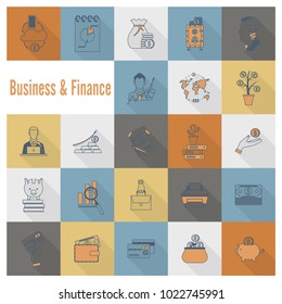 Business and Finance, Flat Icon Set. Simple and Minimalistic Style. Vector