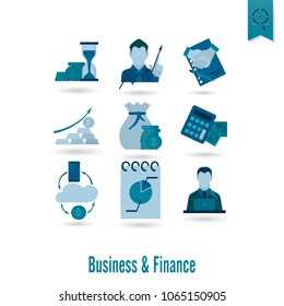 Business and Finance, Flat Icon Set. Simple and Minimalistic Style. Vector