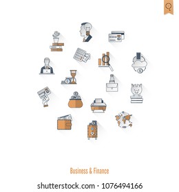 Business and Finance, Flat Icon Set. Simple and Minimalistic Style. Vector