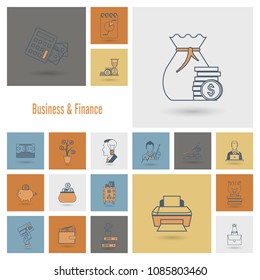 Business and Finance, Flat Icon Set. Simple and Minimalistic Style. Vector