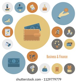 Business and Finance, Flat Icon Set. Simple and Minimalistic Style. Vector