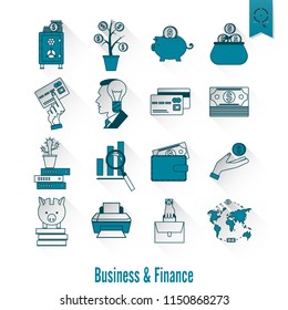 Business and Finance, Flat Icon Set. Simple and Minimalistic Style. Vector