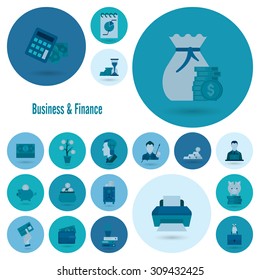 Business and Finance, Flat Icon Set. Simple and Minimalistic Style. Vector