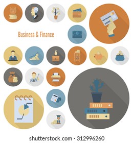 Business and Finance, Flat Icon Set. Simple and Minimalistic Style. Vector