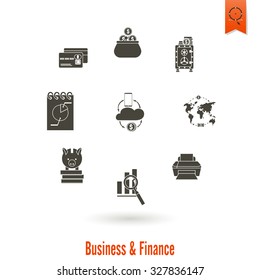 Business and Finance, Flat Icon Set. Simple and Minimalistic Style. Vector