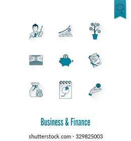 Business and Finance, Flat Icon Set. Simple and Minimalistic Style. Vector