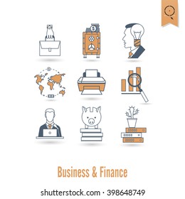 Business and Finance, Flat Icon Set. Simple and Minimalistic Style. Vector