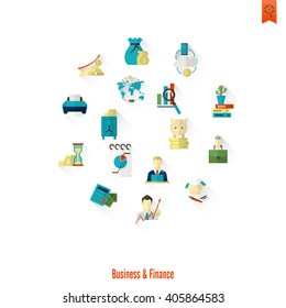 Business and Finance, Flat Icon Set. Simple and Minimalistic Style. Vector