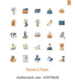 Business and Finance, Flat Icon Set. Simple and Minimalistic Style. Vector