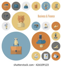 Business and Finance, Flat Icon Set. Simple and Minimalistic Style. Vector