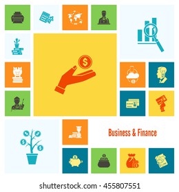 Business and Finance, Flat Icon Set. Simple and Minimalistic Style. Vector