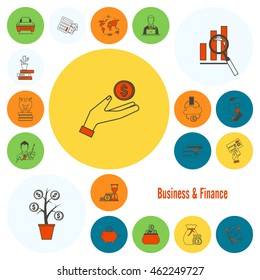 Business and Finance, Flat Icon Set. Simple and Minimalistic Style. Vector