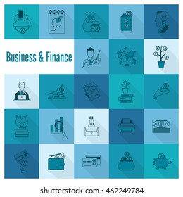 Business and Finance, Flat Icon Set. Simple and Minimalistic Style. Vector