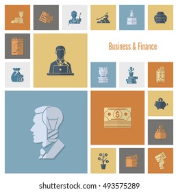 Business and Finance, Flat Icon Set. Simple and Minimalistic Style. Vector