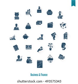 Business and Finance, Flat Icon Set. Simple and Minimalistic Style. Vector