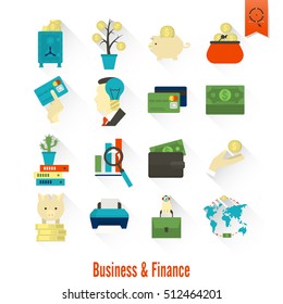 Business and Finance, Flat Icon Set. Simple and Minimalistic Style. Vector