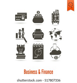Business and Finance, Flat Icon Set. Simple and Minimalistic Style. Vector