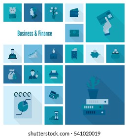 Business and Finance, Flat Icon Set. Simple and Minimalistic Style. Vector