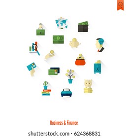 Business and Finance, Flat Icon Set. Simple and Minimalistic Style. Vector