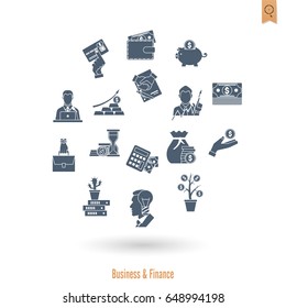 Business and Finance, Flat Icon Set. Simple and Minimalistic Style. Vector