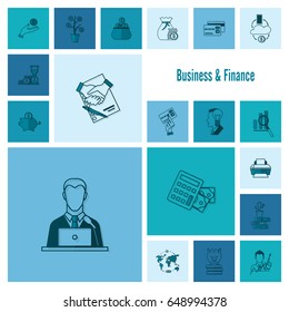 Business and Finance, Flat Icon Set. Simple and Minimalistic Style. Vector