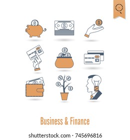 Business and Finance, Flat Icon Set. Simple and Minimalistic Style. Vector