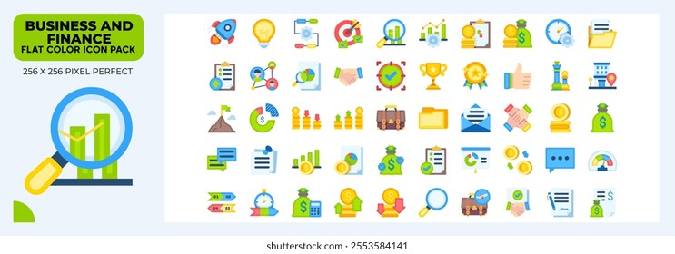 Business And Finance Flat Icons Pack, Contains Such Icons as performance,salary,graph and more