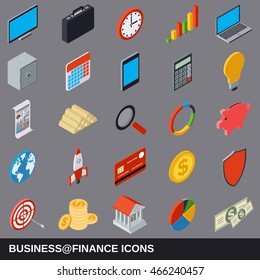 Business and finance flat isometric icons