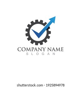 Business Finance gear with check arrow logo template, vector icon design