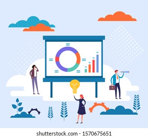Business finance graph workspace teamwork. Vector flat cartoon graphic design illustration