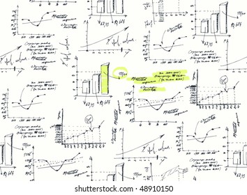 Business and finance graphs on white background. (Vector, seamless).