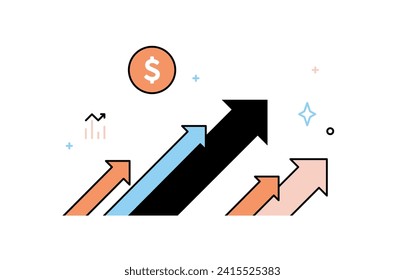 Business and finance growth, analyzing investments, money increasing, celebrating financial success, money growth concept vector illustration.