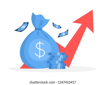 Business finance growth concept. Idea of money increase. Investment and income. Budget profit. Flat vector illustration