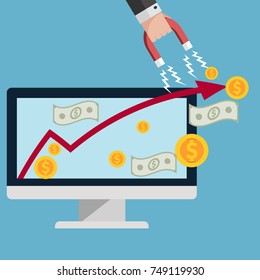 Business  finance hand computer magnet concept vector eps 10 
