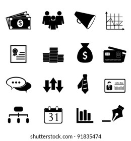 Business and finance icon set in black