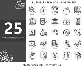 Business, finance icon set. contain recruitment, salary, transfer, data, growth, money, wallet, budget, marketing and more. vector EPS 10. use for digital or print, UI, UX kit web, app development.