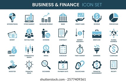 Business And Finance icon set. Duotone and glyph style.