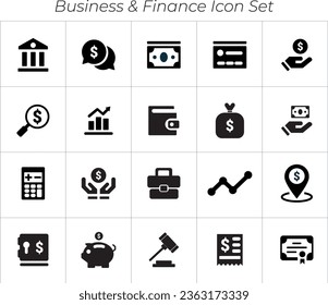 Business and Finance Icon Set. Finance Icons on white background. Vector illustration icons. Simple finance icons set. Universal finance icons. 