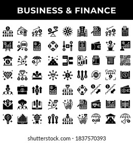 Business & finance icon set include teamwork, money, coin, payment, investment, tree, chart, meeting, office, search, analytic, note, document, bank, road,diamond, people