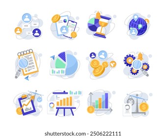 Conjunto de iconos de negocios y finanzas. Ilustración vectorial