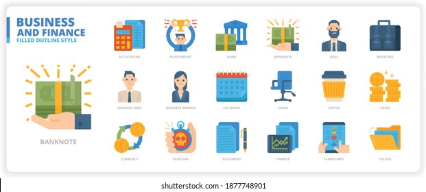 Business and Finance icon set for website, application, printing, document, poster design, etc.