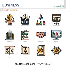 business and finance icon set,filled outline style,vector and illustration