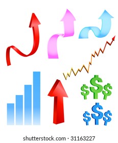 Business & Finance Icons. Arrow, diagram and symbols of dollars Make your reports or presentations more illustrative