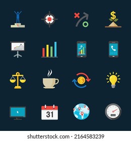 Business and Finance Icons with Black Background